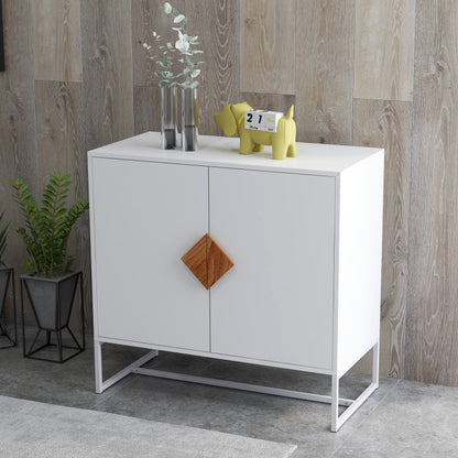 Houten Dressoir – Kast – Opbergmeubel – Dressoirkast – Sideboard – Wit Mat – MDF en IJzer – Ruime Opbergruimte – Stevig Tot 36 Kg Belastbaar