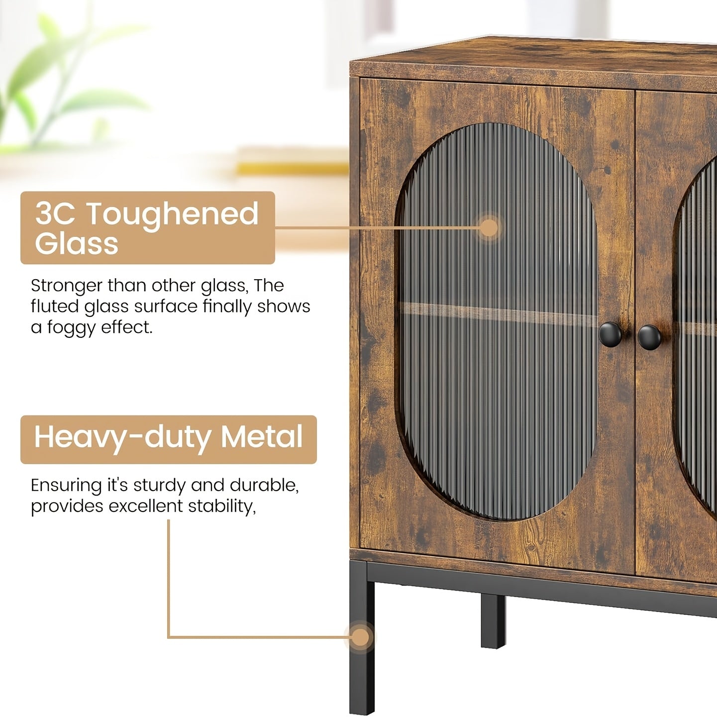 80.01cm Modern Rustic Buffet Cabinet with Glass Doors - Brown -Standing Suitable for Living Room, Dining Room, Kitchen & Entryway, Easy Assembly, Multi-Functional as TV Stand or Accent Cabinet