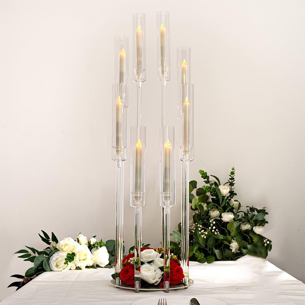 Acryl Kandelaar Set – Kandelaar Multi-arm – Kaarshouder Transparant – Candleabra Decor – Kaarshouder 8 Armen – Modern Design – Antislip Voetjes – 4 Stuks