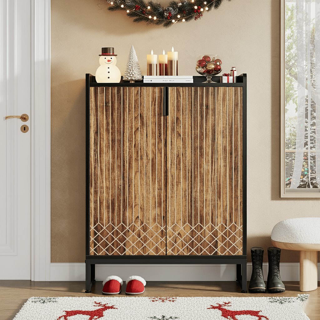 Schoenenkast – Schoenenrek – Schoenenopberger – Opbergkast – Schoenenmeubel – 6-laags – Spaanplaat Hout – Voor 25 Paar Schoenen – Met Deuren – Zwart & Bruin – Modern Design – Vrijstaand