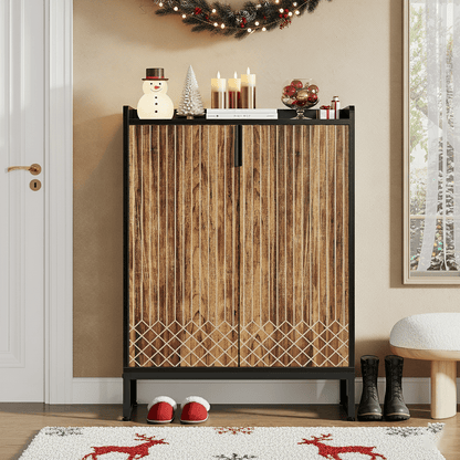 Schoenenkast – Schoenenrek – Schoenenopberger – Opbergkast – Schoenenmeubel – 6-laags – Spaanplaat Hout – Voor 25 Paar Schoenen – Met Deuren – Zwart & Bruin – Modern Design – Vrijstaand