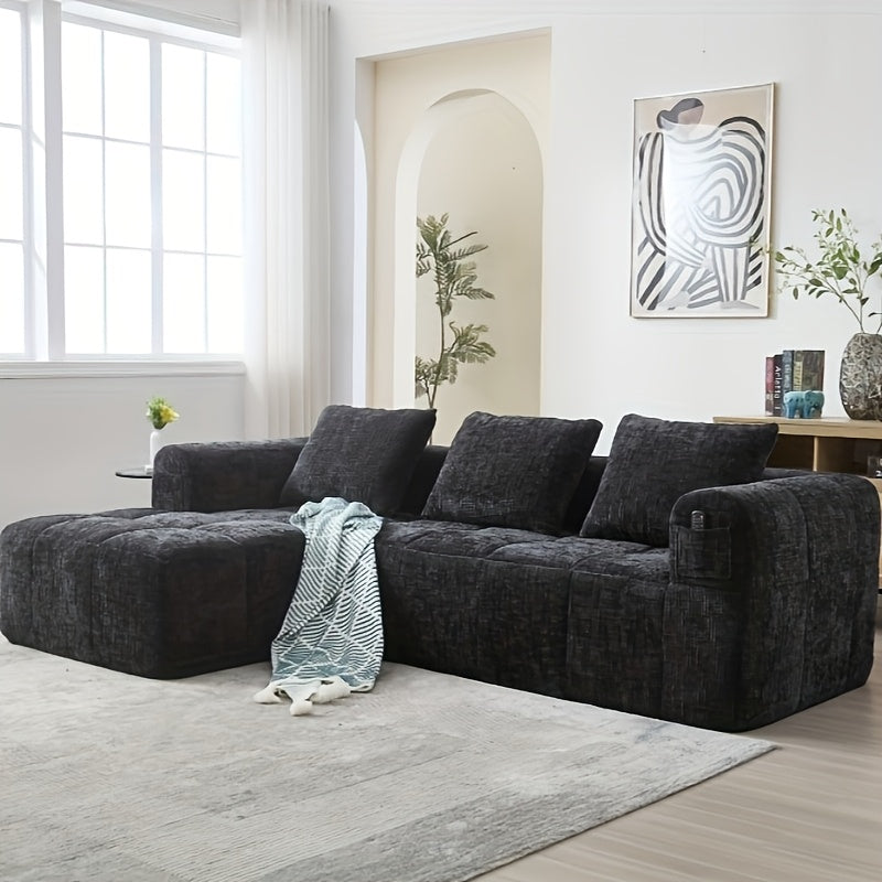 Modern Sectional Sofa, L-shaped Sofa, 3-seater Sofa, No Installation Required, Chenille Sofa With Chaise Longue And Armrests, 3 Cushions