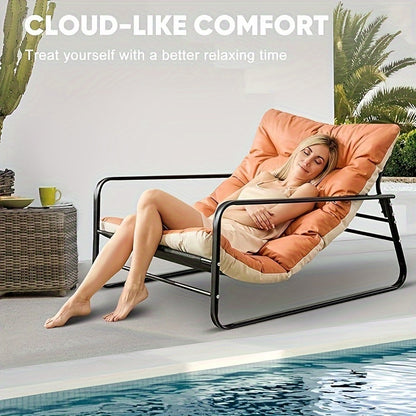 Lounge Stoel – Loungestoel – Fauteuil – Tuinstoel – Relaxstoel – Extra Groot Formaat – Dikke Zachte Kussens – 226,8 KG Draagkracht – Oranje/Beige