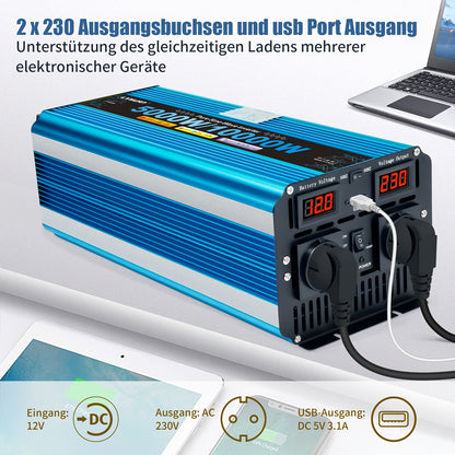 Zuivere Sinusgolf Omvormer – Stroomomzetter – Converter – Inverter – Spanningsomzetter – 12V 5000W – 10000W Piekvermogen – Afstandsbediening & LED-Display