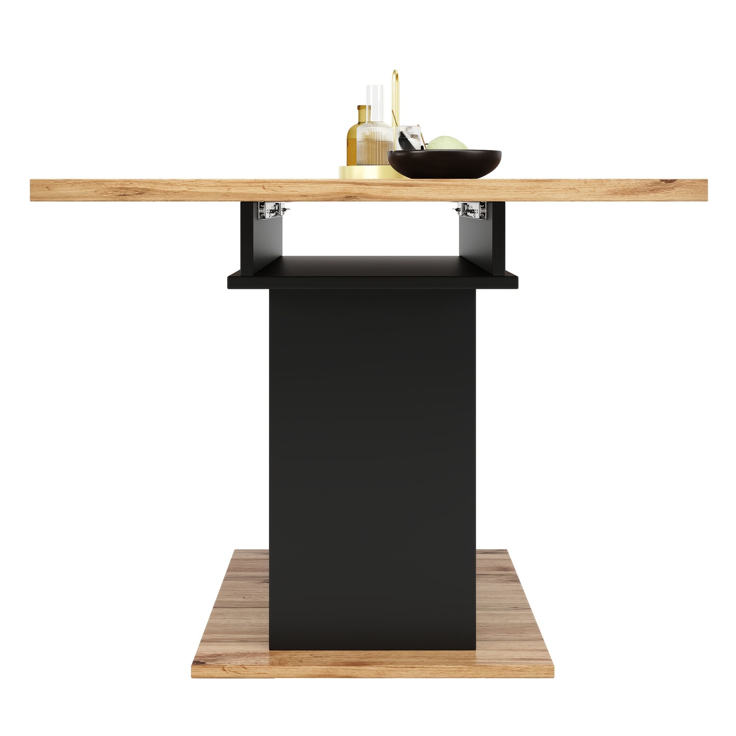 1pc Retractable Extendable Dining Table with 3-Tier Storage - Space-Saving Modern Classic Design, Bamboo & Black Finish, Manual Operation, No Assembly Required, Expandable Kitchen & Living Room Table for Small Spaces, Durable