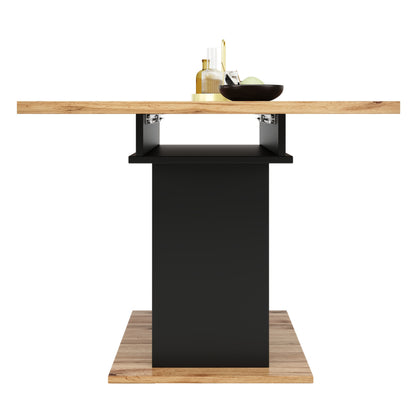 1pc Retractable Extendable Dining Table with 3-Tier Storage - Space-Saving Modern Classic Design, Bamboo & Black Finish, Manual Operation, No Assembly Required, Expandable Kitchen & Living Room Table for Small Spaces, Durable
