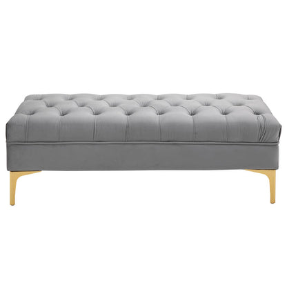 Voetenbankje – Zitelement – Bankje – Poef – Hocker – Lichtgrijs Fluweel – 118x45x42 cm – Gouden Metalen Frame