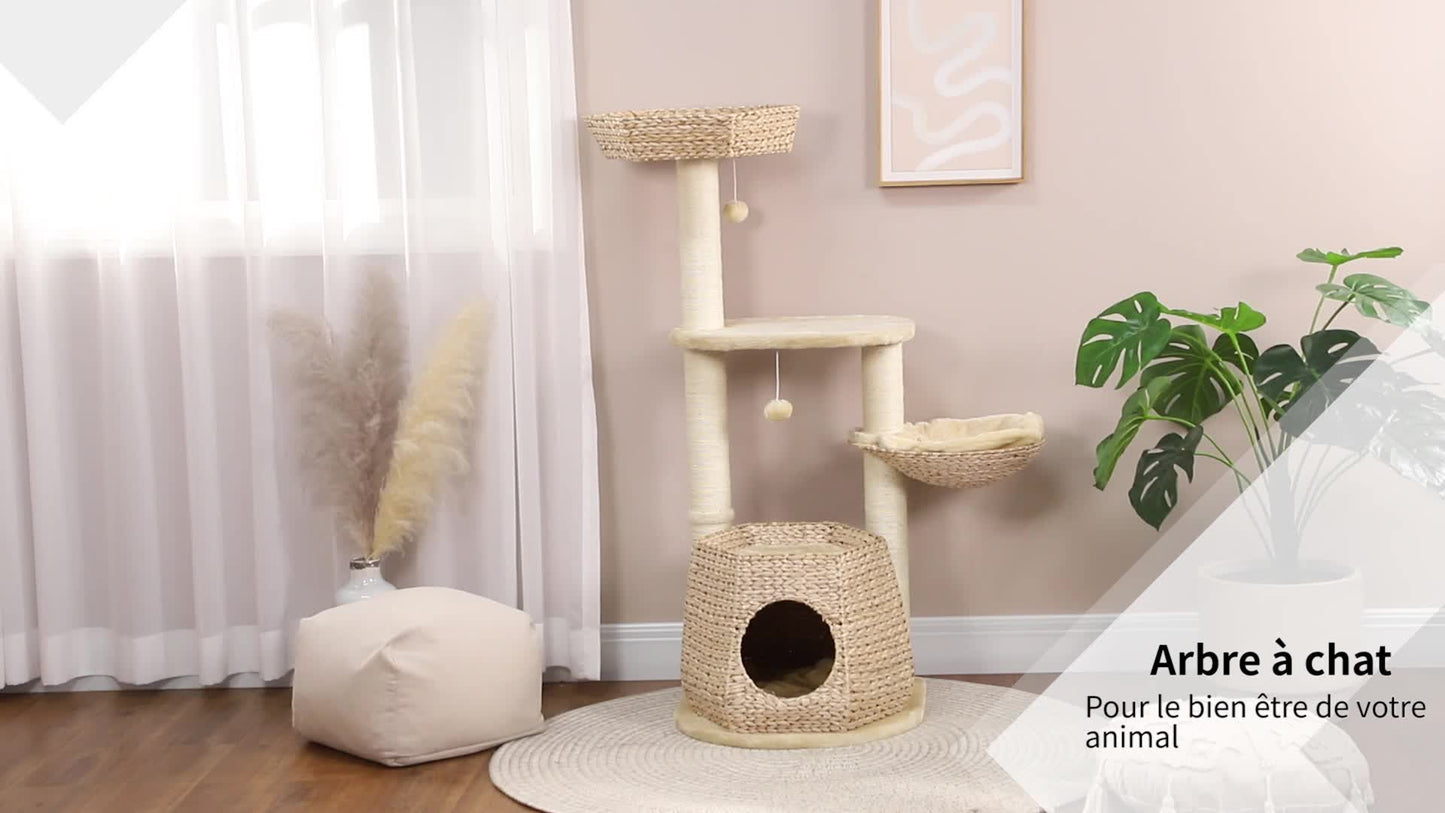 Krabpaal – Kattenboom – Kattenhuis – Krabmeubel – Kattentoren – 119 cm Hoog – Versterkte Palen & Inclusief Hangmat