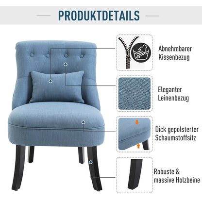 Fauteuil – Relaxfauteuil – Leunstoel – TV Stoel – Zitstoel – Linnen Bekleding – Rugkussen – 52,5x69x77 cm – Massief Rubberhout