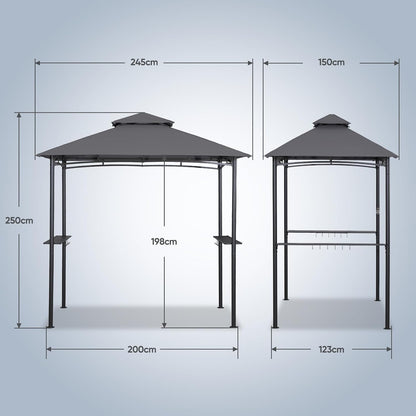 Waterdichte Tuinpaviljoen – Tuinkamer – Overkapping – Partytent – Gazebo – Grijs – 2,35 x 1,45 Meter – Dubbel Dak Windproof