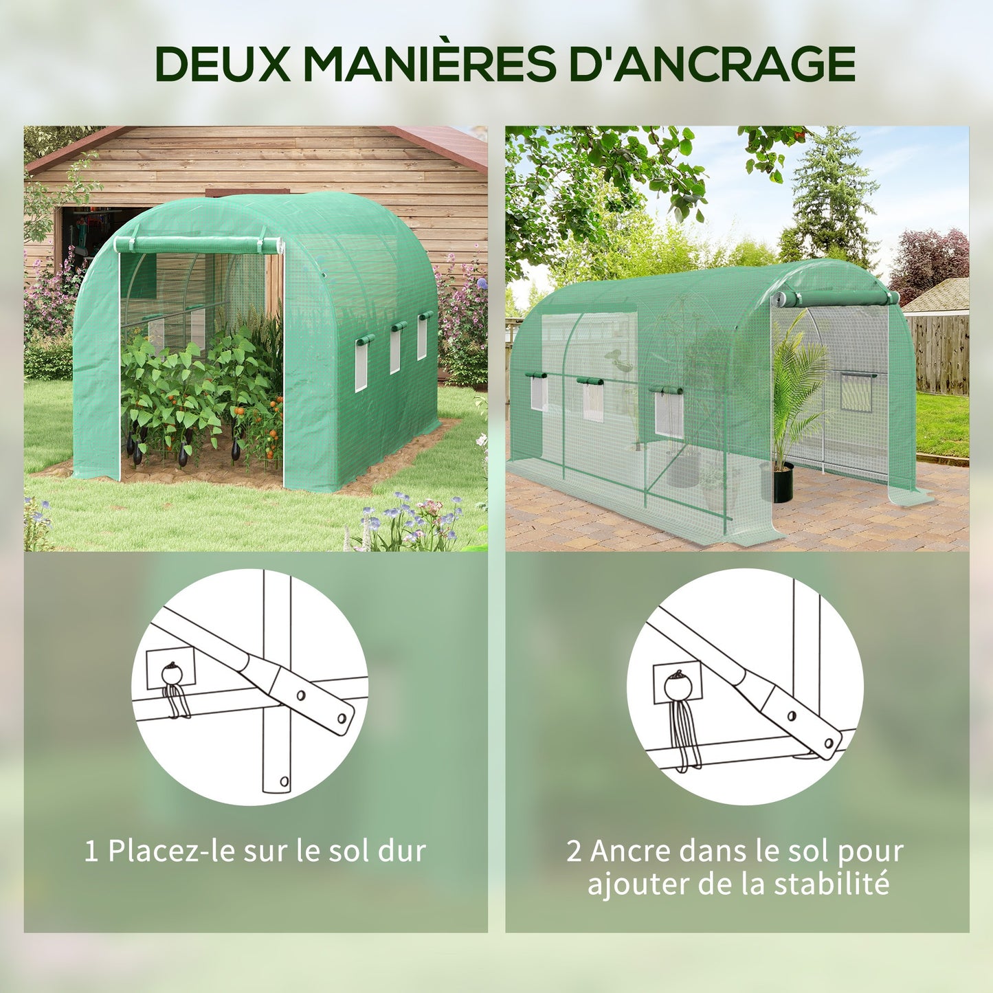 Tunnelse kas – Tuinkas – Broeikas – Groentekas – Plantenkas – 8 m² vloeroppervlak – Versterkt stalen frame – Dubbele ritssluiting – 6 oprolbare ramen – Groen