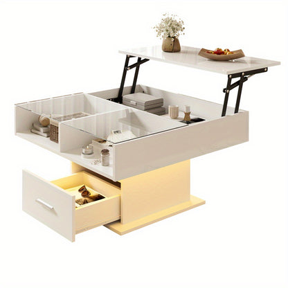 Salontafel – Moderne Koffietafel – Verstelbare Tafel – Opbergtafel – Bijzettafel – Verstelbaar Met Opbergruimte – Wit Zwart MDF – Stevig Metalen Frame