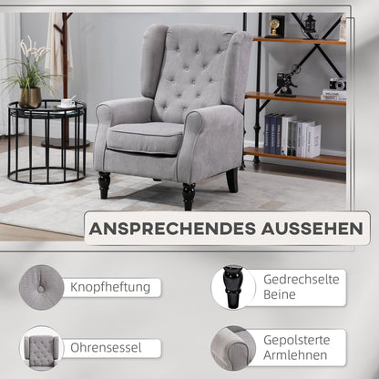 Fauteuil – Relaxstoel – Accentstoel – Zetel – Lounge Chair – Grijze Polyester Bekleding – Stevig Houten Poten – Verstelbare Rugleuning – Afneembare Kussenhoes