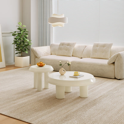 Salontafel – Bijzettafel – Koffietafel – Woonkamertafel – Banktafel – Set Van 2 – Ronde Design – Milky Wit – Compact En Ruimtebesparend – Eenvoudig Te Monteren