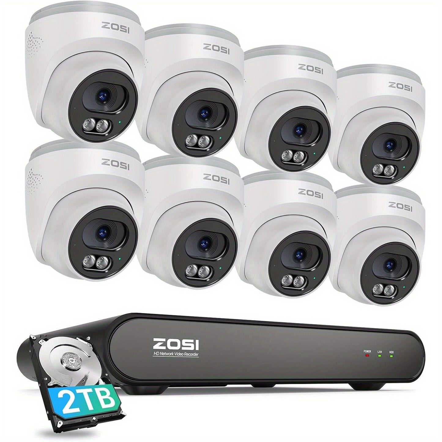 Beveiligingssysteem – Camerasysteem – Bewakingscamera – Veiligheidssysteem – Dome Camera – 8-Kanaals 5MP NVR – AI Mensendetectie & 24/7 Opname met 2TB HDD