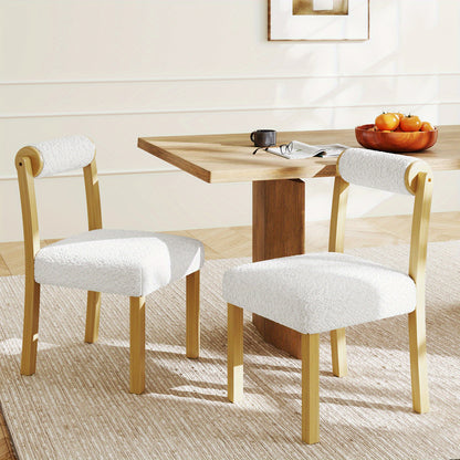 Eetkamerstoel – Houten Stoel – Keukenstoel – Dining Chair – Stoel Met Kussen – Set Van 2 Of 4 – Witte Faux Sherpa Bekleding – Stevig Rubberhouten Frame