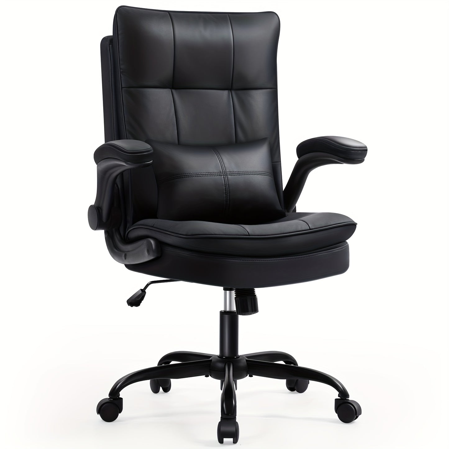 Bureaustoel – Ergonomische Stoel – Office Chair – Gamingstoel – Computerstoel – Dubbel Gevuld Rugkussen – Verstelbare Opklapbare Armleuningen – Draaifunctie & Kantelfunctie – Max 150 kg – Zwart