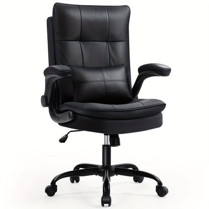 Bureaustoel – Ergonomische Stoel – Office Chair – Gamingstoel – Computerstoel – Dubbel Gevuld Rugkussen – Verstelbare Opklapbare Armleuningen – Draaifunctie & Kantelfunctie – Max 150 kg – Zwart