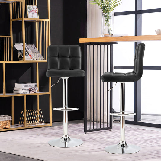 Bar Stools Set of 2, Bar Chairs 65-85 cm Height Adjustable Made of Faux Leather, Stool with Backrest and Footrest