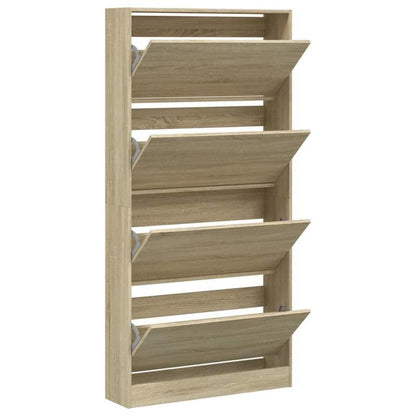 Schoenenkast – Schoenenopberger – Schoenenrek – Halmeubel – Opbergkast – Modern – 4 Kleppen – Ruimtebesparend Design – Sonoma Eikenhout