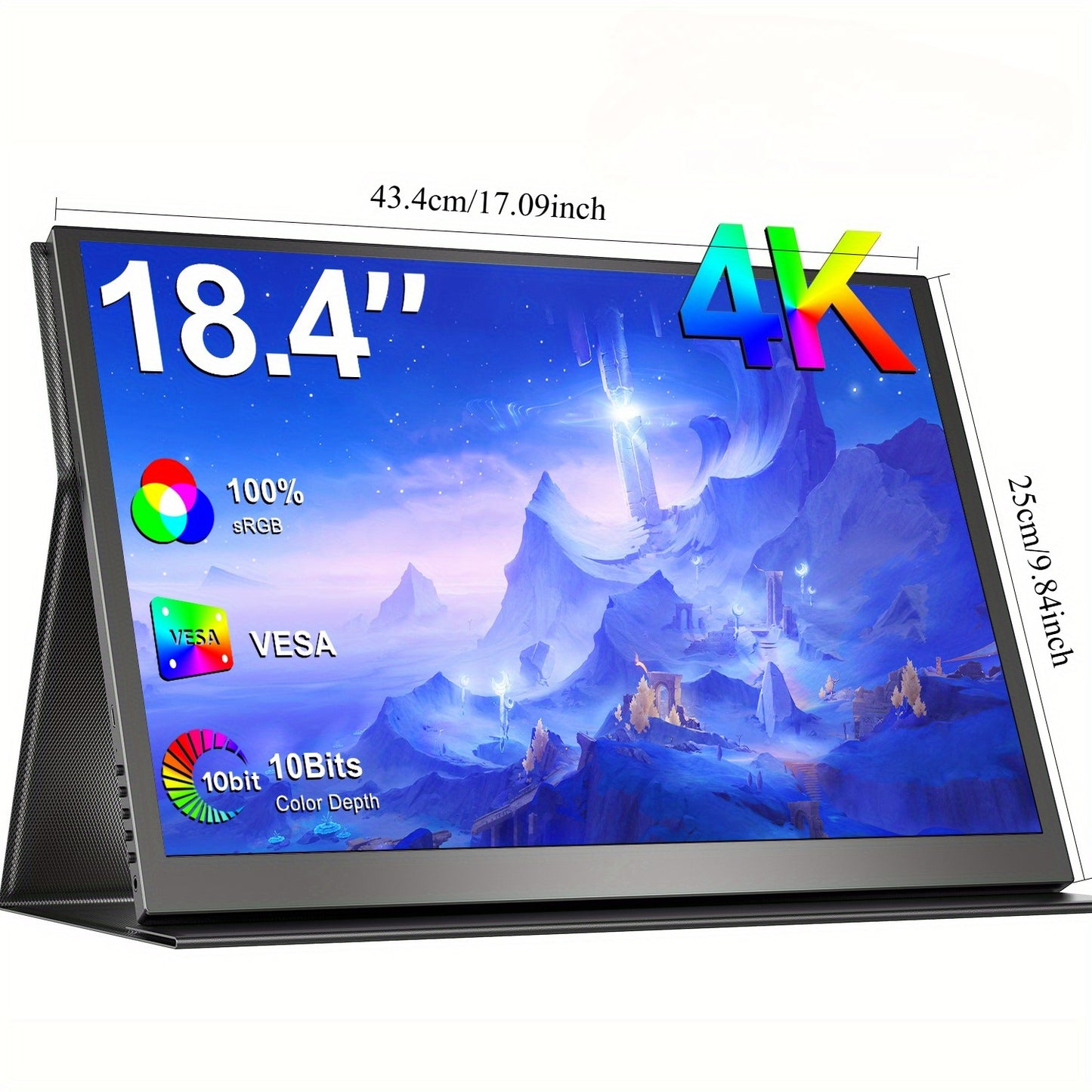 Portable Monitor – Draagbaar Scherm – Extra Scherm Laptop – Mobiele Monitor – USB-C Monitor – 18.4 Inch 4K Ultra HD – 60Hz Verversingssnelheid & FreeSync