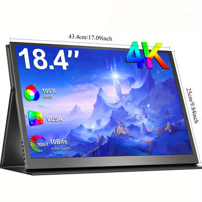 Portable Monitor – Draagbaar Scherm – Extra Scherm Laptop – Mobiele Monitor – USB-C Monitor – 18.4 Inch 4K Ultra HD – 60Hz Verversingssnelheid & FreeSync