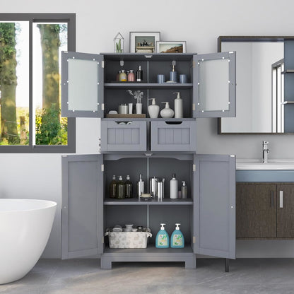 Grijs Opbergkastje – Opbergmeubel – Kast – Dressoir – Kabinet – Verstelbare Legplanken – Ruime Opbergruimte – Slank Design – Veilig Anti-Kantel