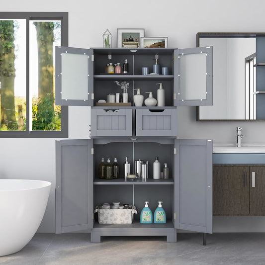 Grijs Opbergkastje – Opbergmeubel – Kast – Dressoir – Kabinet – Verstelbare Legplanken – Ruime Opbergruimte – Slank Design – Veilig Anti-Kantel
