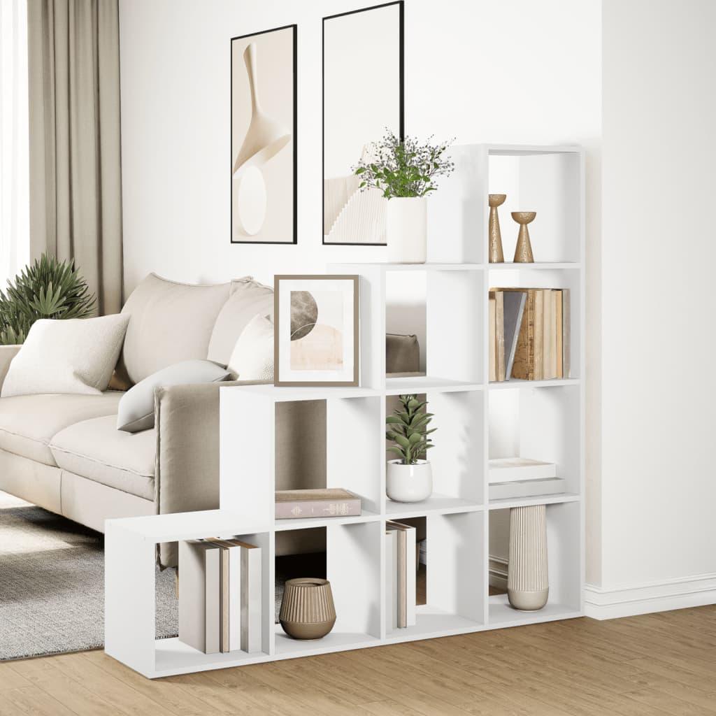 Room Divider Bookcase 4-Tier White 131.5x29x131.5cm Engineered Wood Bookcase Shelves Storage Cabinet Display Rack Bookshelf for Living Room, Home Office, Utility Racks