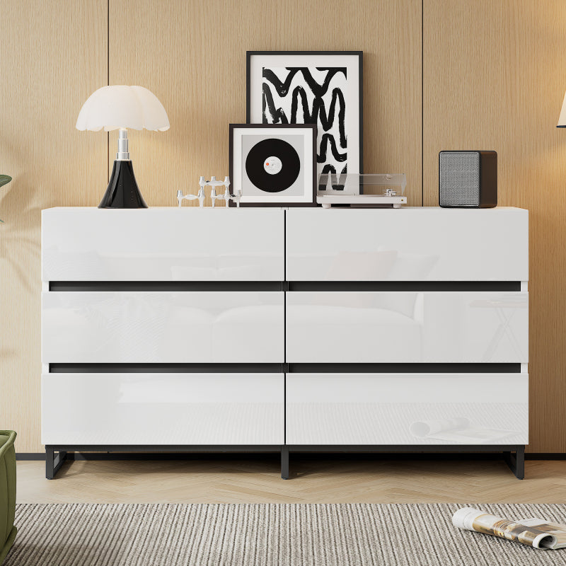 Retro Sideboard – Dressoir – Opbergkast – Kast – Sideboard Kast – Grote Capaciteit – Metalen Poten – Wit Zwart Hoogglans – Luxe Gouden Handgrepen