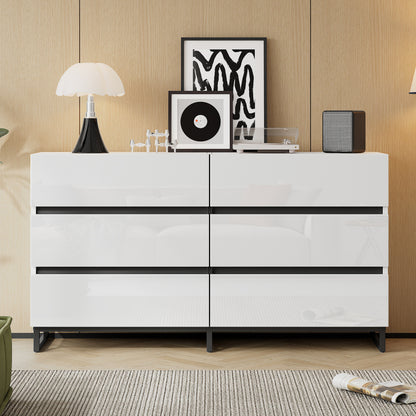 Retro Sideboard – Dressoir – Opbergkast – Kast – Sideboard Kast – Grote Capaciteit – Metalen Poten – Wit Zwart Hoogglans – Luxe Gouden Handgrepen