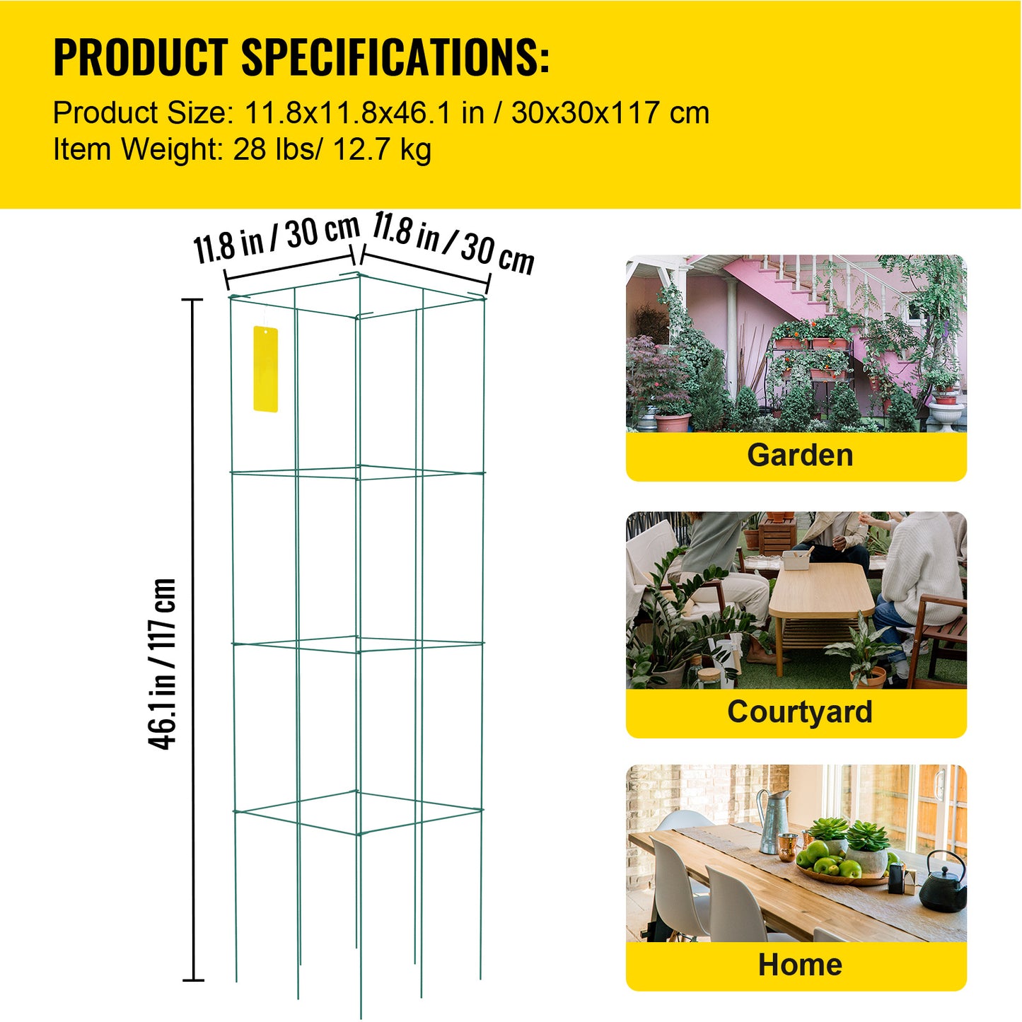 Tomatenrek – Plantensteun – Klimrek – Plantengeleider – Plantenring – Set Van 10 – Staal Met Groene PVC-Coating – 117 Cm Hoog