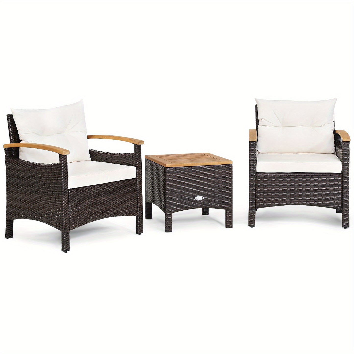 Tuinset – Loungeset – Bistroset – Balkonset – Zitgroep – PE Rattan Weerbestendig – Massief Acaciahouten Tafelblad met Kussens