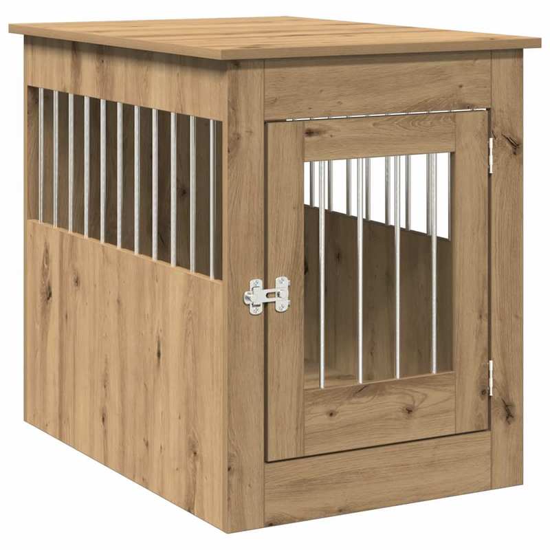 Hondenbench – Hondenkooi – Hondenhok – Hondenkooi Meubel – Hondenbox – Hout Met Metaal – Ventilatie Open Zijkanten – Vergrendelbare Deur – 55x80x68 cm – Stevig en Ruim
