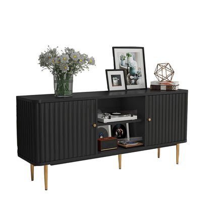 Tv Meubel – TV Kast – Tv Dressoir – Media Meubel – Entertainment Meubel – Zwart – 139,7 cm Breed – 2-Deurs Opbergruimte – Open Planken – Duurzaam Hout – Eenvoudige Montage