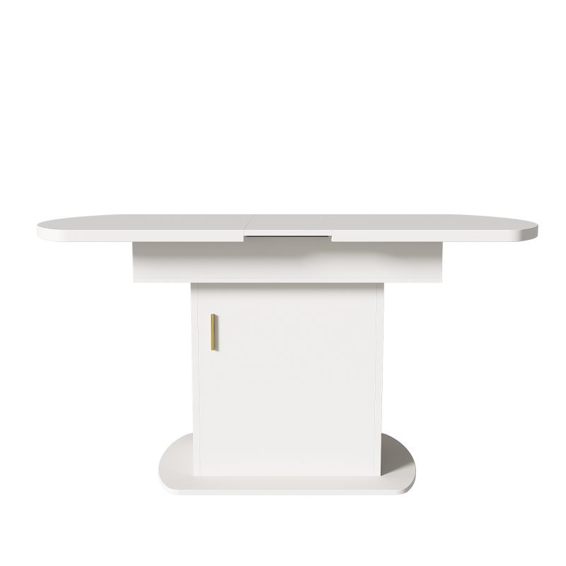 Uitschuifbare Ovaalvormige Tafel – Uitklapbare Eettafel – Salontafel – Werktafel – Compacte Tafel – Wit Met Gouden Handgrepen – Met Opbergruimte – 110-130x70x75 cm
