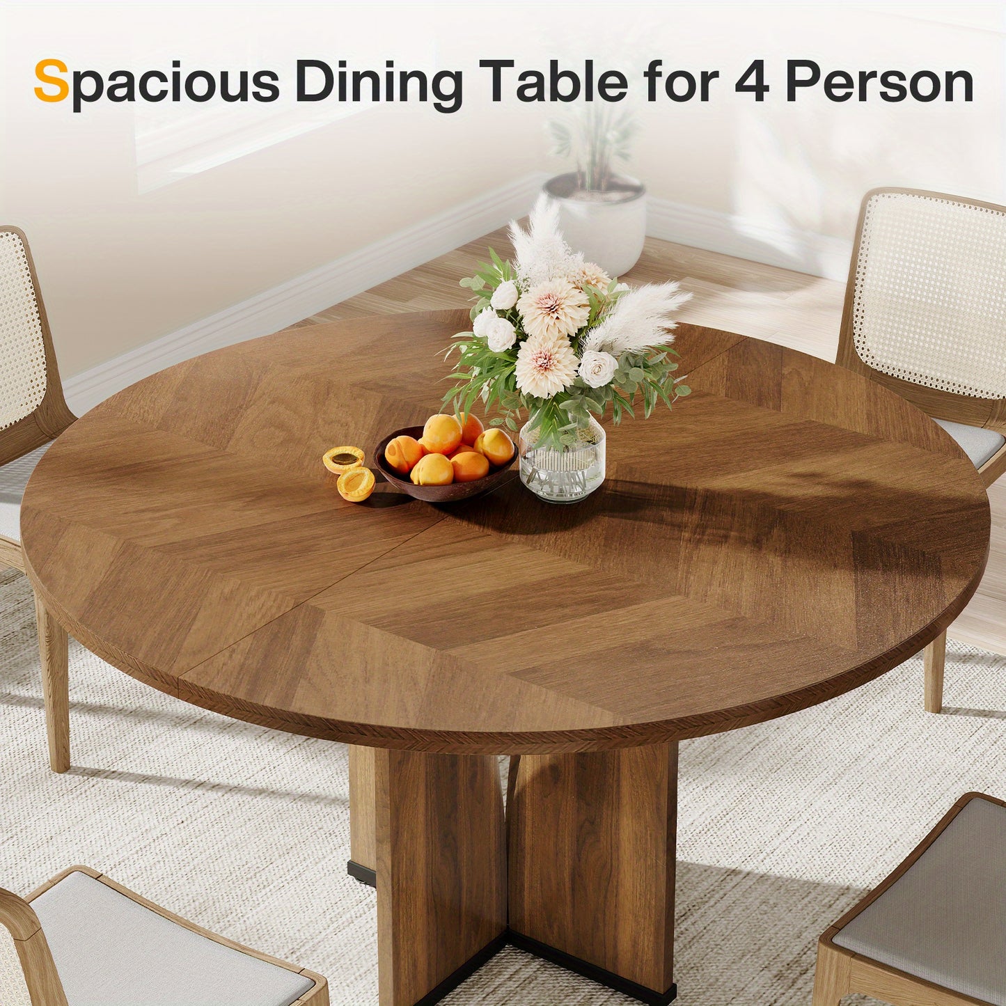 Eettafel – Ronde Tafel – Keukentafel – Houten Tafel – Werktafel – Rustiek Bruin – Geschikt voor 4 Personen – Robuust Samengesteld Hout