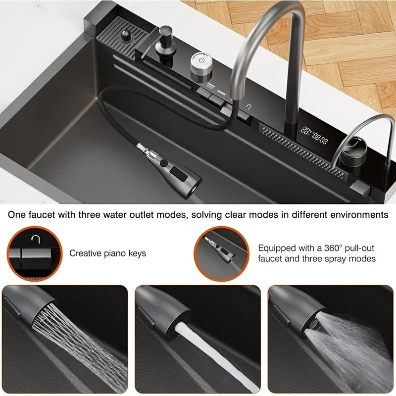 Grote Keukenspoelbak – Enkelvoudige Spoelbak – Spoelbak RVS – Keukenspoelbak Onderbouw – Enkele Waskom – 680x450 mm – 4 mm Dik Roestvrij Staal – Walvisvormig Design met Watervalafvoer