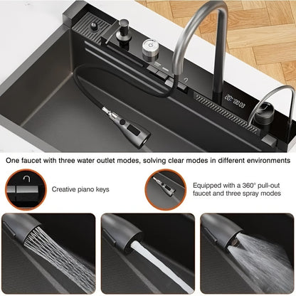 Grote Keukenspoelbak – Enkelvoudige Spoelbak – Spoelbak RVS – Keukenspoelbak Onderbouw – Enkele Waskom – 680x450 mm – 4 mm Dik Roestvrij Staal – Walvisvormig Design met Watervalafvoer