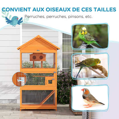 Vogelkooi – Vogelkooi Hout – Papegaaienkooi – Buitenkooi – Parkietenkooi – Ruim Formaat 92x52x171 cm – Waterdicht Asfalt Dak – Oranje