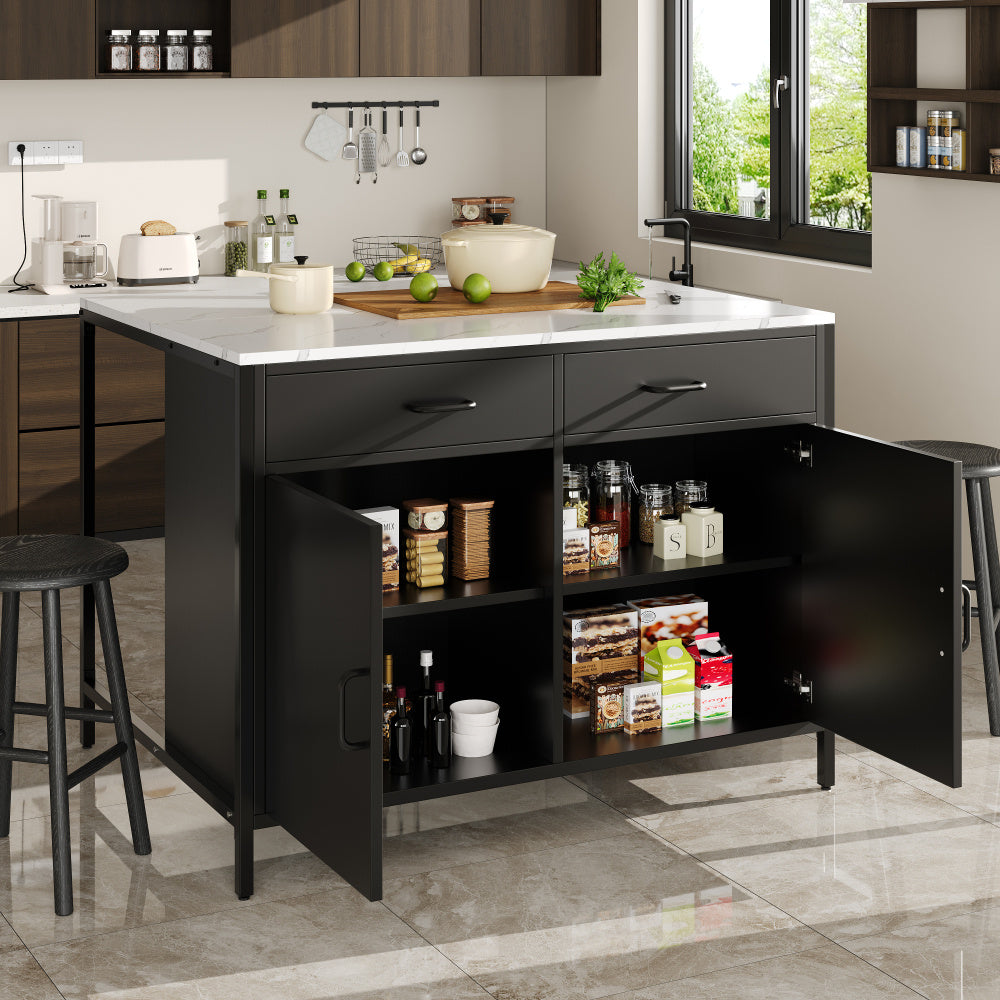 Moderne Bar Tafel – Verstelbare Bistrotafel – Hoge Tafel – Keukentafel – Koffietafel – Zwart MDF – Marmerlook Tafelblad – 99x89x89 cm – Eenvoudige Montage