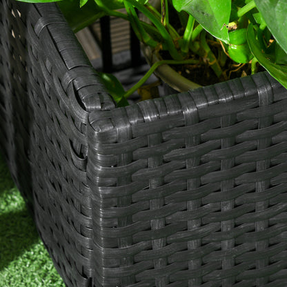 Bloempot – Plantenbak – Plantenbak Met Klimrek – Verhoogde Bloembak – Bloemenbak – Weerbestendig Poly Rattan – 103x103x29 cm Zwart