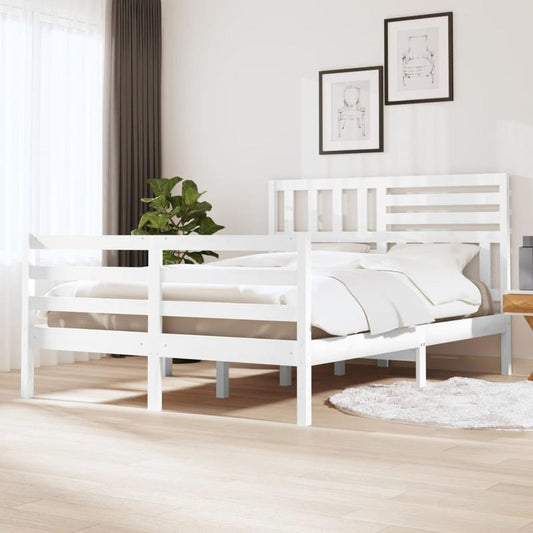 Modern Minimalist Bianco White Bed Frame - Heavy-Duty Hardwood Construction, Easy Assembly, Tool-Free Setup, Sturdy Legs - Fits Standard Mattresses - Ideal for Small Spaces & Contemporary Bedrooms (140x200cm/55x79")