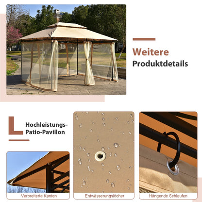 Metalen Tuinpaviljoen – Partytent – Prieel – Paviljoen – Tenten – Verwijderbare Zijwanden – Stevig Stalen Frame – 3 x 4 m Bruin