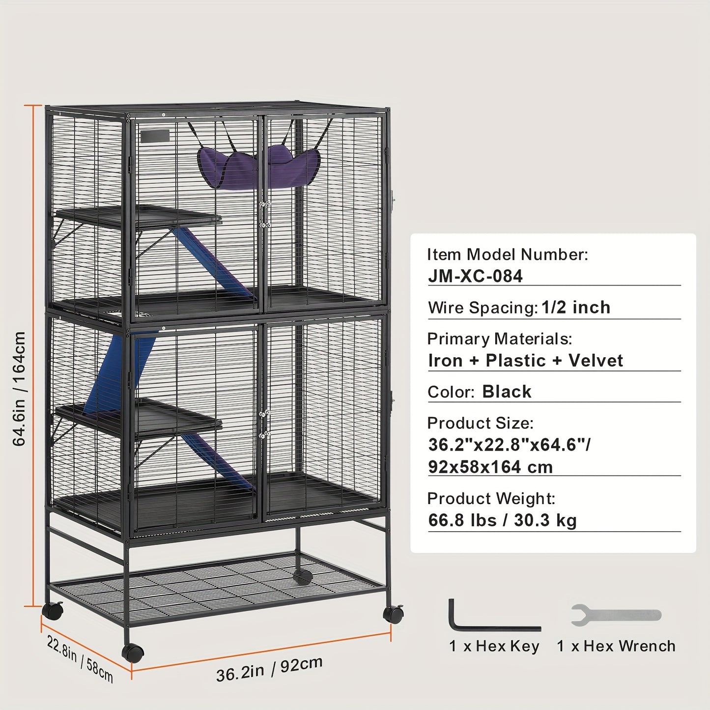 Dierkooi – Kleindierkooi – Kooien – Kleine Huisdieren Kooi – Fret Kooi – 164 cm Hoog – Metalen Constructie Met Wielen