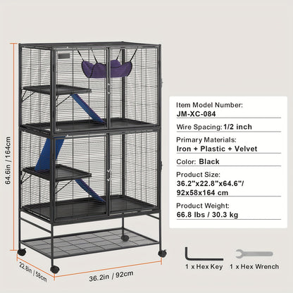 Dierkooi – Kleindierkooi – Kooien – Kleine Huisdieren Kooi – Fret Kooi – 164 cm Hoog – Metalen Constructie Met Wielen