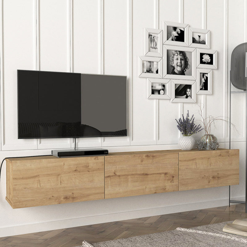TV Meubel – TV Kast – TV Dressoir – Mediameubel – Hangend TV Meubel – Eiken – 180x31x29,5 cm – 3 Opslagvakken