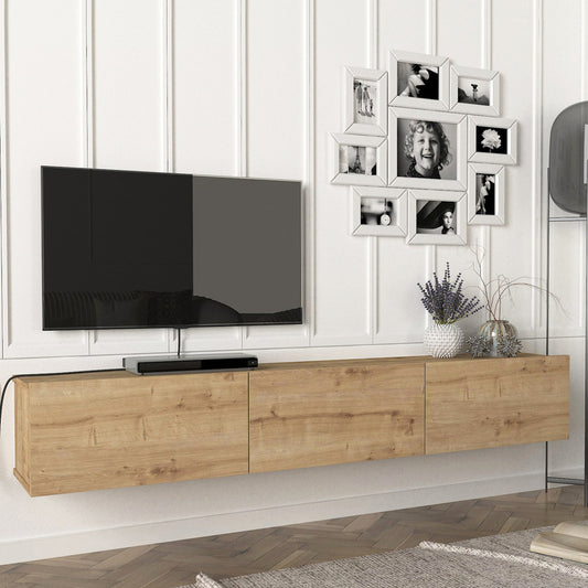TV Meubel – TV Kast – TV Dressoir – Mediameubel – Hangend TV Meubel – Eiken – 180x31x29,5 cm – 3 Opslagvakken