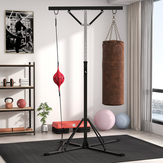 Bokszakstandaard – Bokszakhouder – Speedballstandaard – Trainingsrek – Bokstrainer – Verstelbaar 175-220 cm – Stevig Stalen Frame Zwart