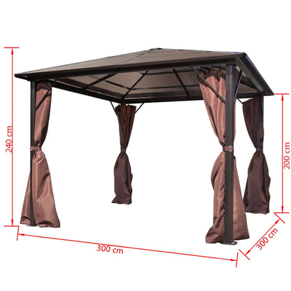 Tuinpaviljoen – Tuinhoed – Tuinoverkapping – Pergola – Tuinkoepel – 300x300 cm – UV-bestendig Polycarbonaat Dak – Roestvrij Aluminium Frame